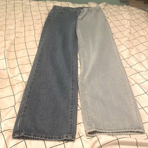 High waist two tone wide leg jeans